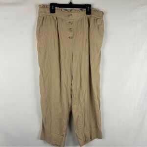 Loft Tan ruffled waist wide leg pants size LP linen blend
